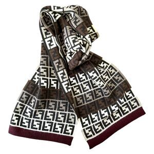 Authentic Fendi Unisex Cashmere Wool Monogram Scarf Long Multicolor Women Men